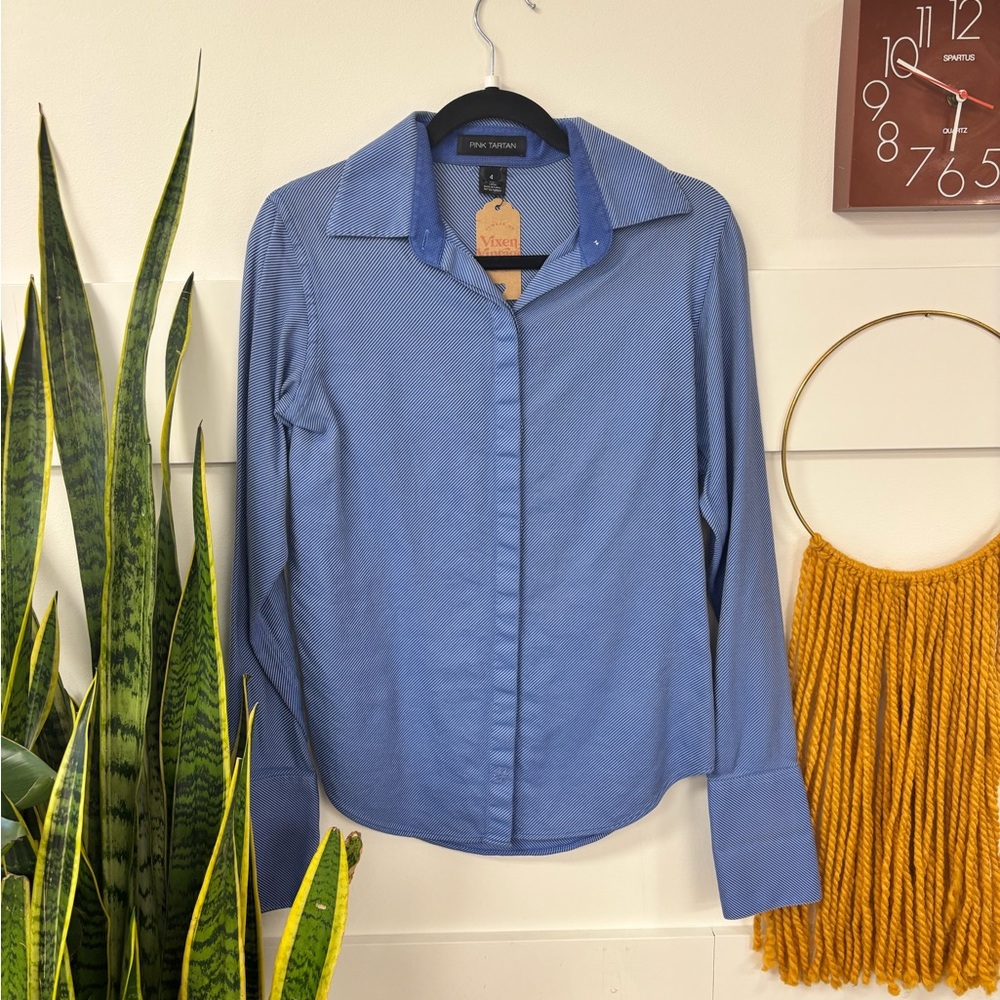 Pink Tartan Blue Button-Up Shirt